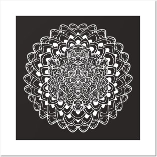 Succulent Flower Mandala White Lineart Posters and Art